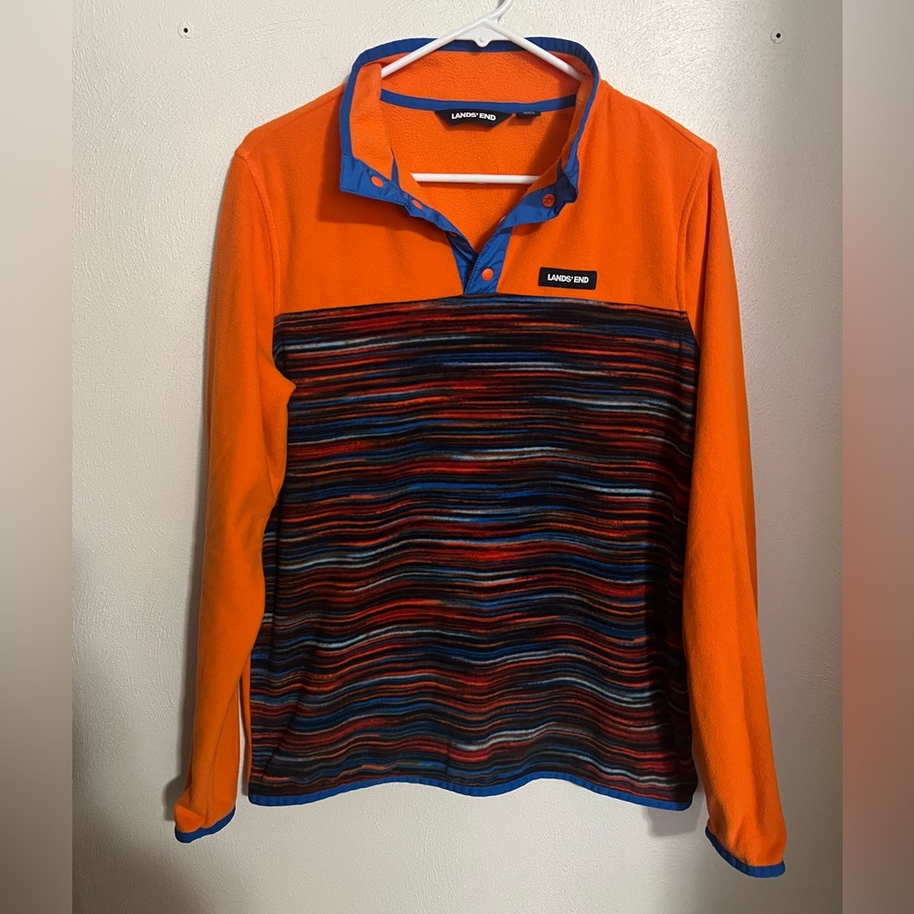 LAND'S‎ END Classic Fleece Colorblock Sweatshirt Orange Blue Black Boy's Size XL